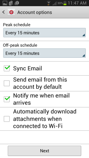 Android Email Setup - Account Options